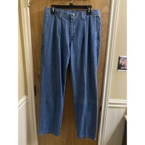 Vintage LEE Med Wash Pleated High Rise Denim Blue Jeans 32x32 Indie Mom Jeans